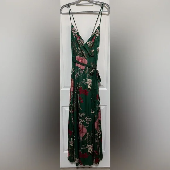 Lulu's Still the One Emerald Green Floral Print Satin Maxi Dress - Picture 3 of 16
